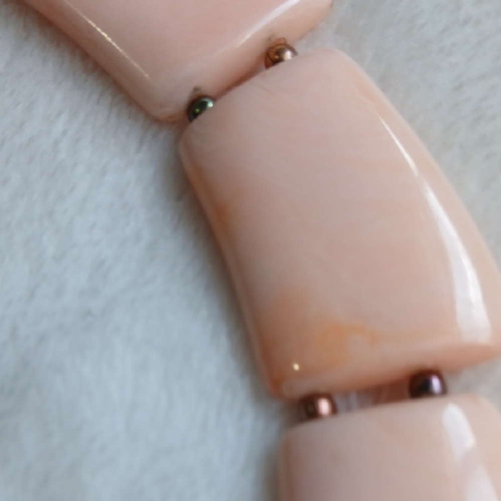 Pale Pink Tile Choker Necklace with Rectangular Links - Picture 4 of 8